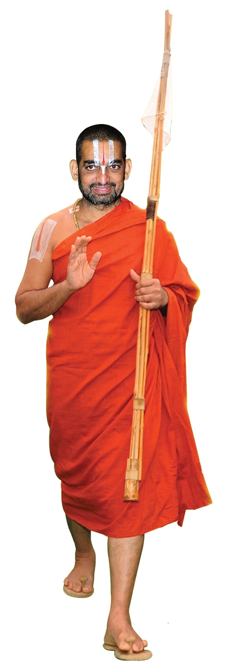 HH Sri Chinna Jeeyar Swamiji standing with the tridandam